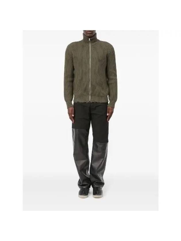 Ribbed Knit Zipper Cardigan Green - MAISON MARGIELA - BALAAN 3