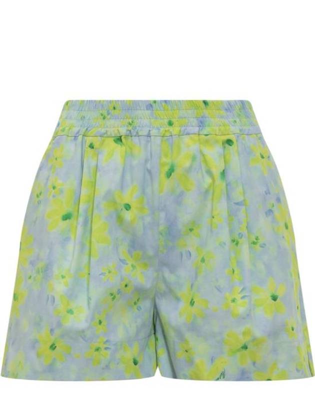 Floral Pattern Cotton Shorts Blue Green - MARNI - BALAAN 1