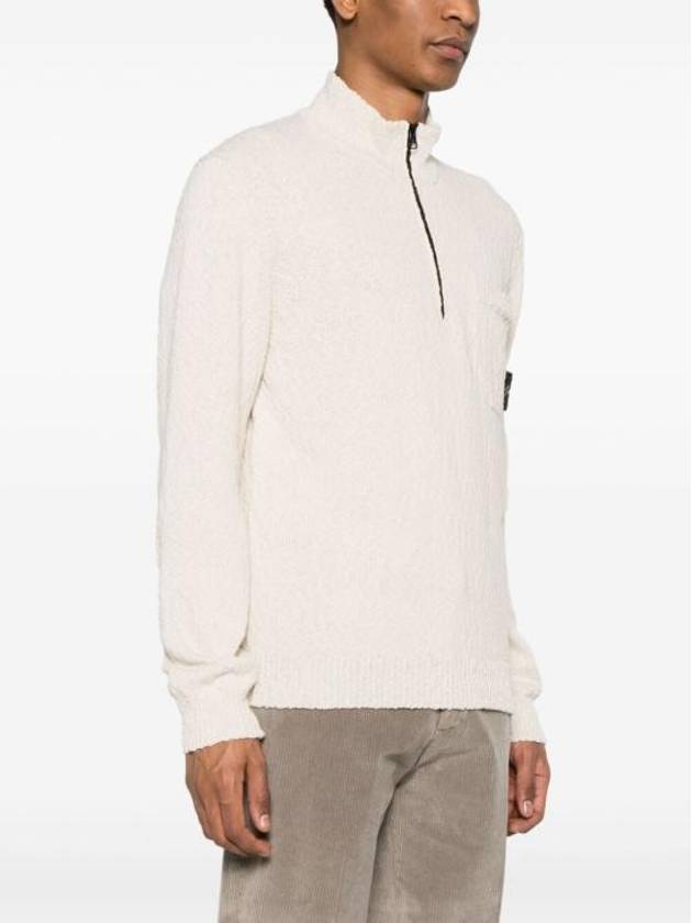 Half Zip-up Loose Fit Uneven Cotton Yarn Knit Top Beige - STONE ISLAND - BALAAN 6