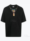 Feather Necklace Over Short Sleeve T-Shirt Black - MARCELO BURLON - BALAAN 2