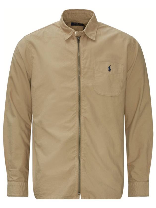 Men's Embroidered Logo Shirt Zip-Up Jacket Beige - POLO RALPH LAUREN - BALAAN 1