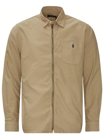 Embroidered Logo Shirt Zip-Up Jacket Beige - POLO RALPH LAUREN - BALAAN 1