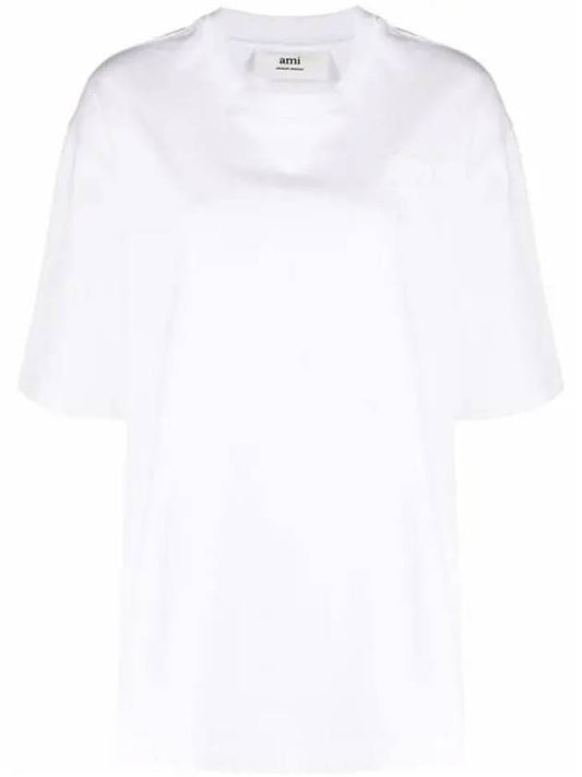 Heart Technical Logo Patch Heavy Short Sleeve T-Shirt White - AMI - BALAAN.