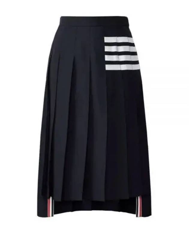 4 Bar Logo Plain Weave Wool Pleated Skirt Navy - THOM BROWNE - BALAAN 2