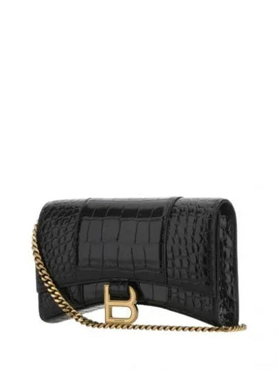 Hourglass Chain Crocodile Embossed Calfskin Medium Wallet Black - BALENCIAGA - BALAAN 2