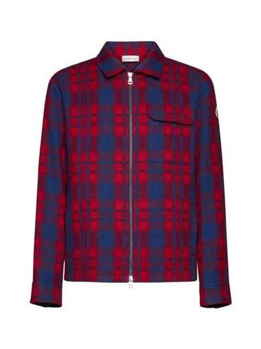 2F00005 5976M F47 Red Check Pattern Logo Patch Zip up Shirt Moncler - MONCLER - BALAAN 1