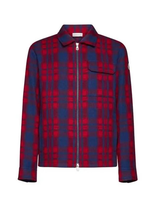 2F00005 5976M F47 Red Check Pattern Logo Patch Zip up Shirt Moncler - MONCLER - BALAAN 1