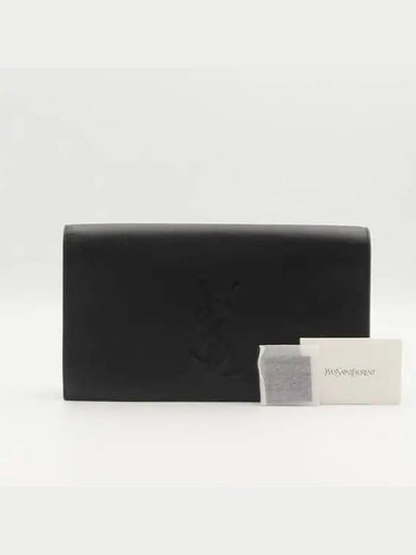 YSL Yip 361120 Black Leather Stitched Logo Flap Clutch - SAINT LAURENT - BALAAN 1