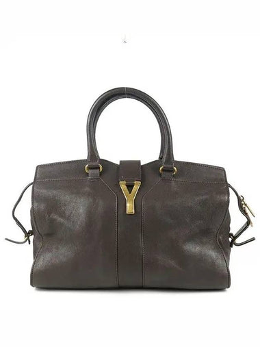 YSL Yip 279079 Gold Logo Brown Color Leather Kabachic Tote Bag - SAINT LAURENT - BALAAN 1