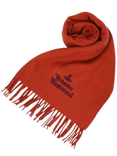 Embroidered Logo Wool Muffler Terracotta 81030007 C409 - VIVIENNE WESTWOOD - BALAAN 1