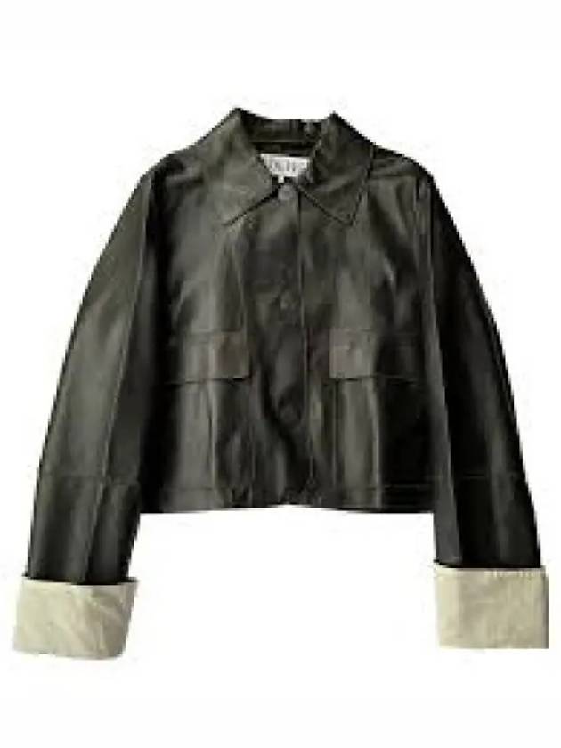 Women's Cropped Leather Jacket Black - LOEWE - BALAAN 2