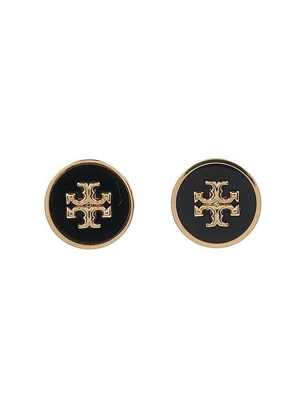 Kira Enamel Circle Stud Earrings Black Gold - TORY BURCH - BALAAN 1