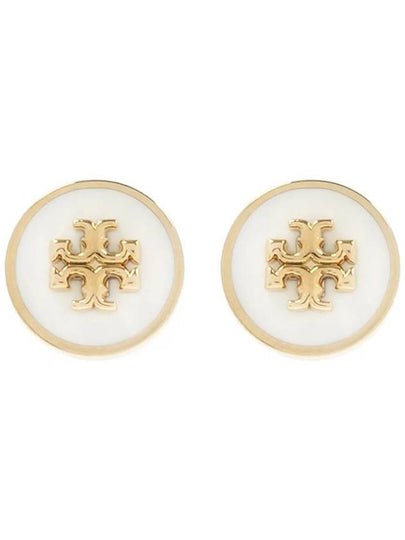 Kira Enamel Circle Stud Earrings White Gold - TORY BURCH - BALAAN 2