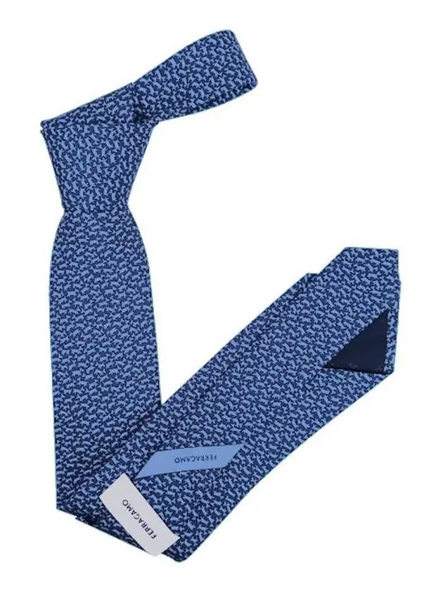 Tobia Print Silk Tie Blue - SALVATORE FERRAGAMO - BALAAN 3