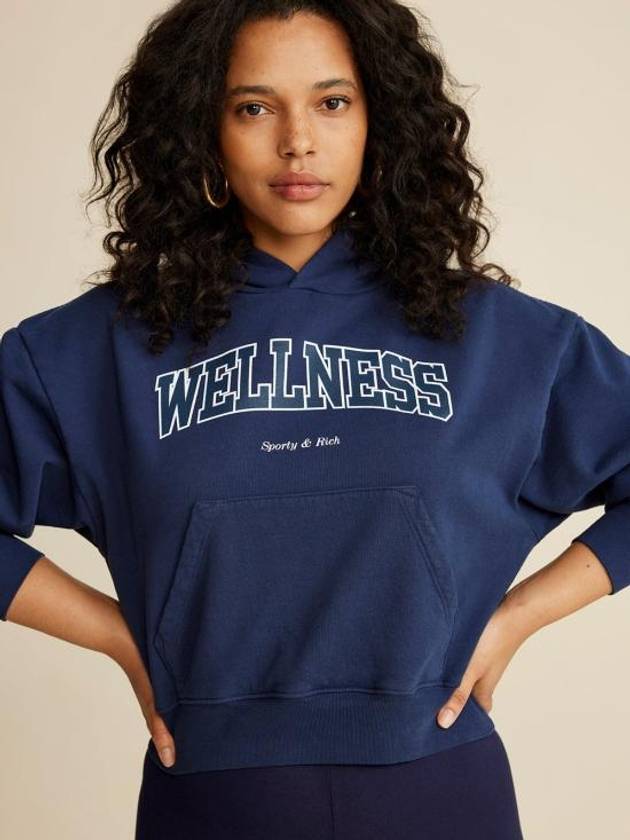 Logo Print Cropped Cotton Hoodie Navy - SPORTY & RICH - BALAAN 5