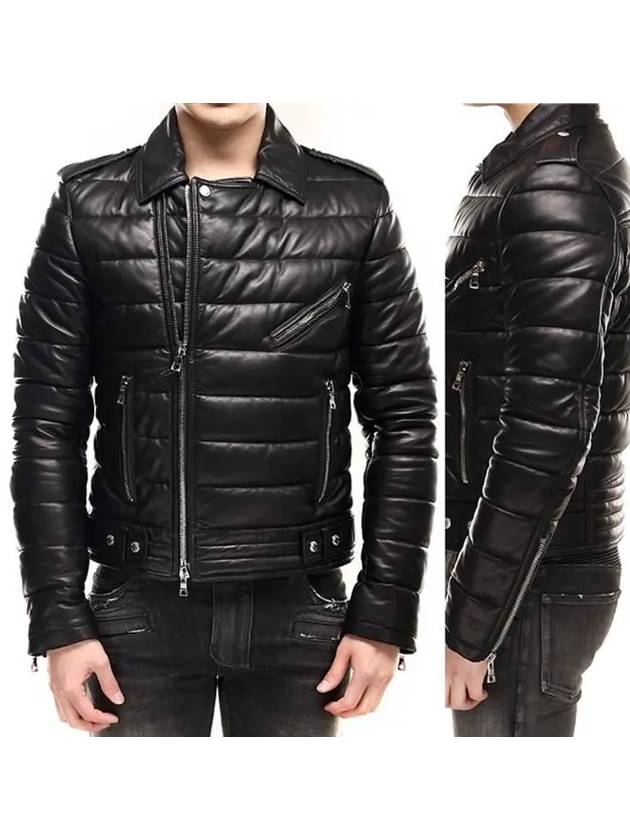 Leather Biker Rider Padding Jacket Black SH18257 - BALMAIN - BALAAN 1