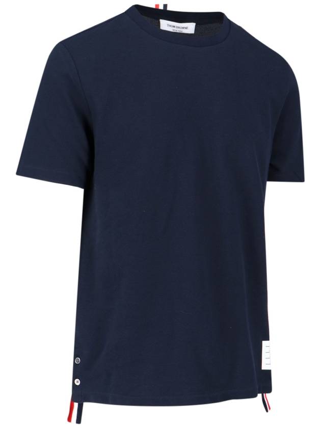 Men's Center Back Striped Short Sleeve T-Shirt Navy - THOM BROWNE - BALAAN 4