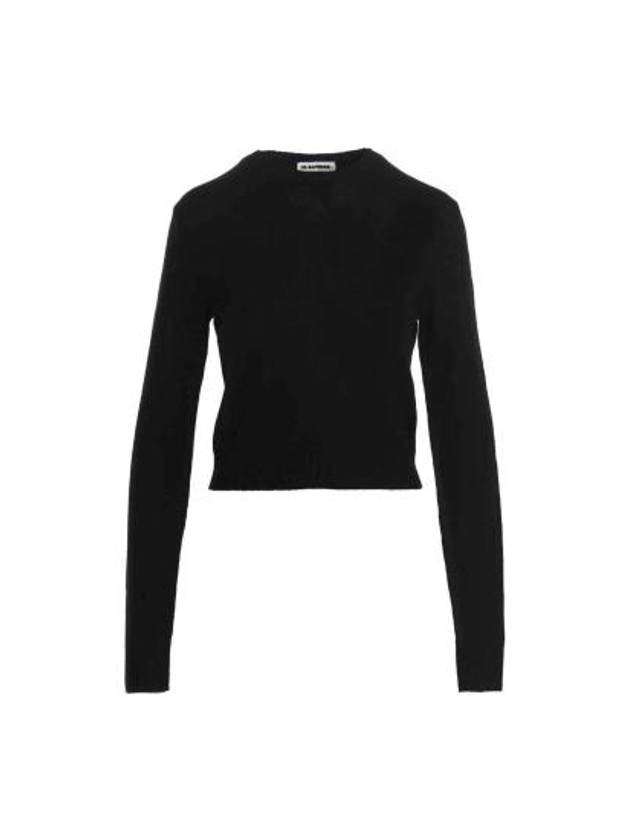 Crew Neck Crop Knit Top Black - JIL SANDER - BALAAN 2