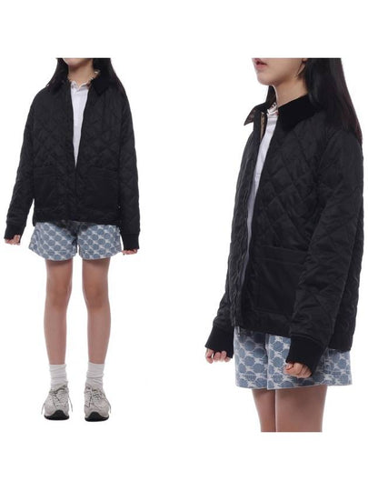 Kids Corduroy Collar Diamond Quilted Jacket Black - BURBERRY - BALAAN 2