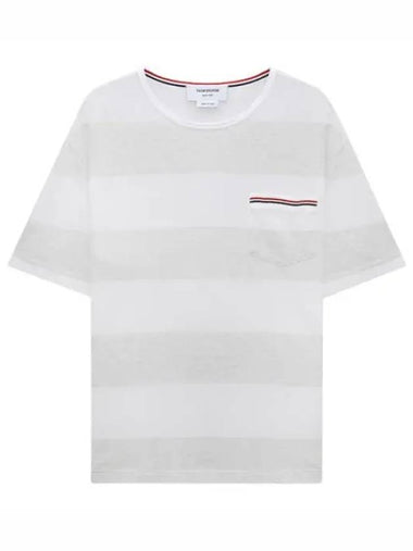 Pocket RWB Trimmed Rugby Striped Short Sleeve Tee T Shirt - THOM BROWNE - BALAAN 1