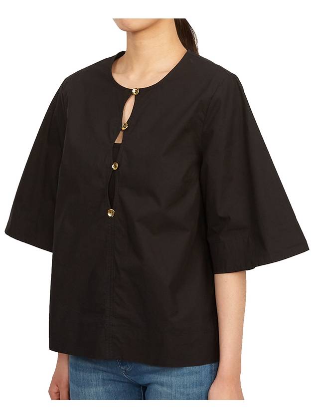 Cut-out Poplin Cotton Blouse Black - GANNI - BALAAN 3