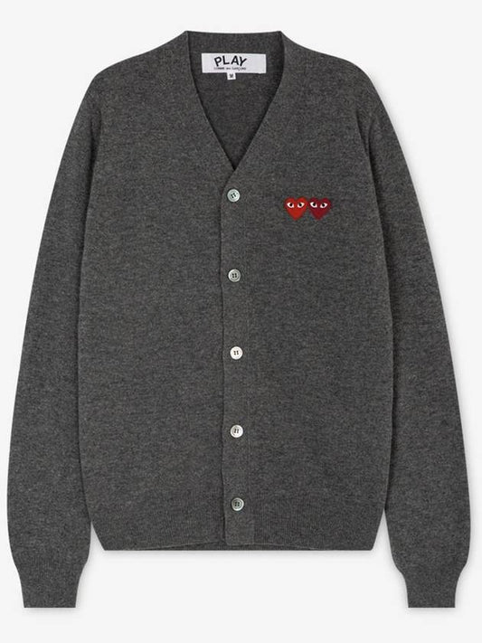 Double Heart V-neck Cardigan Grey - COMME DES GARCONS - BALAAN 2