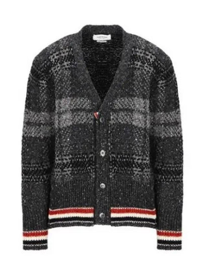 Donegal Tartan Stripe V-Neck Cardigan Grey - THOM BROWNE - BALAAN 2