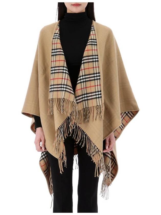 Women's Check Reversible Wool Cape Beige - BURBERRY - BALAAN 3