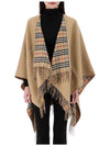 Women's Check Reversible Wool Cape Beige - BURBERRY - BALAAN 2