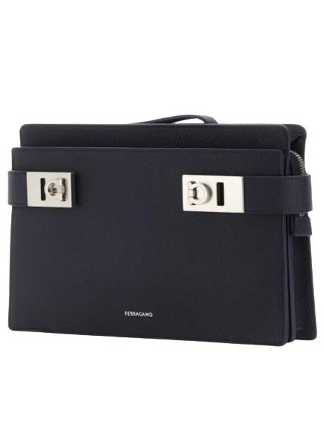 Gancini Buckle Pouch Bag Midnight Blue - SALVATORE FERRAGAMO - BALAAN 3