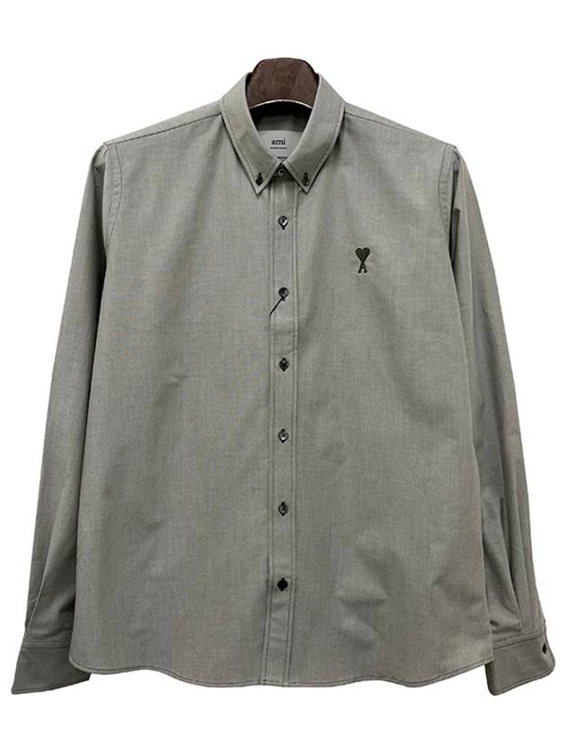 Embroidered Logo Long Sleeve Shirt Grey - AMI - BALAAN 2