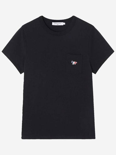 Tricolor Fox Patch Classic Pocket Short Sleeve T-Shirt Black - MAISON KITSUNE - BALAAN 2