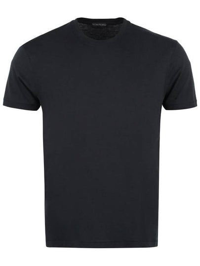 Men's Lyocell Round Neck Cotton Short Sleeve T-Shirt Black - TOM FORD - BALAAN 2