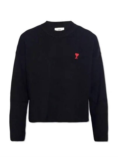 Red ADC Chain Stitch Heart Logo Knit Top Black - AMI - BALAAN 2