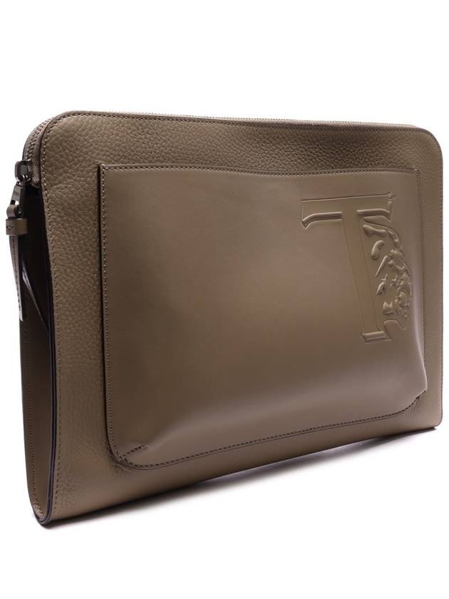 T Monogram Leather Clutch Bag Dark Beige - TOD'S - BALAAN 4