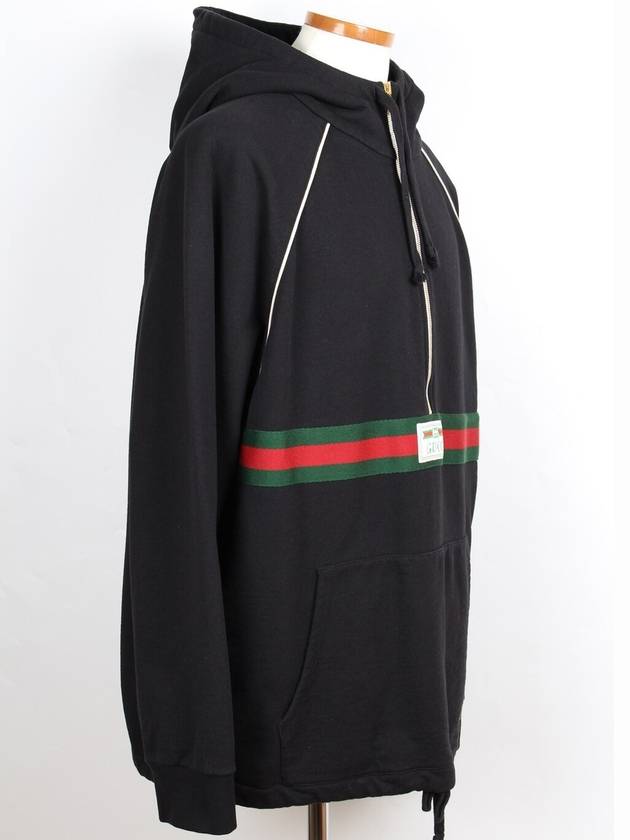 Web Detail Half Zip Up Hoodie Black XL - GUCCI - BALAAN 6