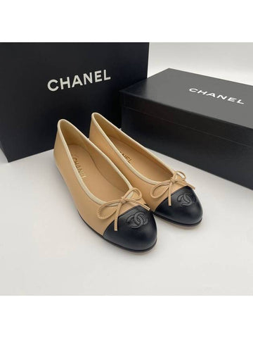 Ballerina flat lambskin shoes beige black size 37 - CHANEL - BALAAN 1