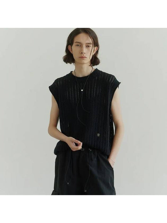 Cotton Crochet Rolling Vest Black - NOIRER - BALAAN 1