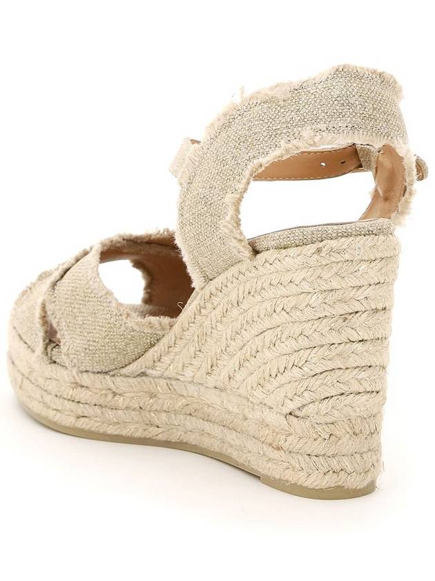 Beige Wedge Sandals With Criss-Crossed Straps In Canvas And Straw Woman Castaner - CASTANER - BALAAN 3