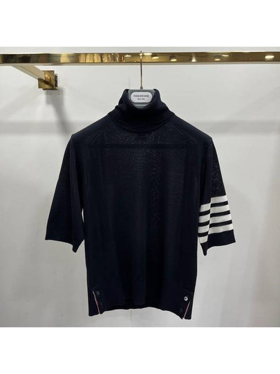 Fine Merino 4 Bar Relaxed Short Sleeve Turtleneck Navy - THOM BROWNE - BALAAN 2