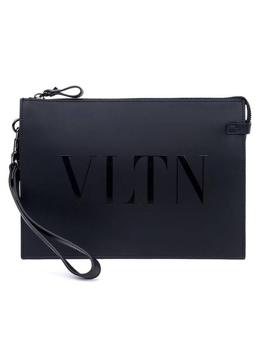 VLTN Logo Strap Clutch Bag Black - VALENTINO - BALAAN.