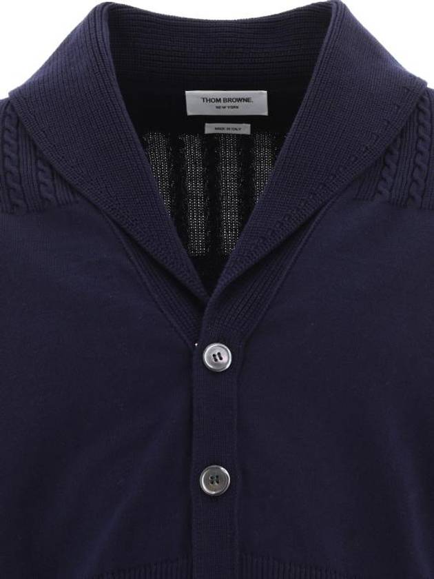 Men's Jersey Stitched Shawl Collar Cardigan Navy - THOM BROWNE - BALAAN 4