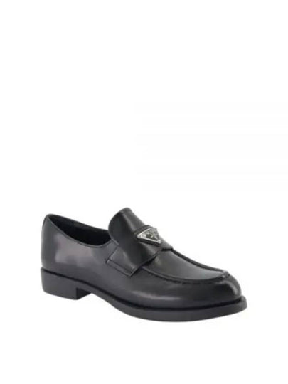 Triangle Logo Brush Leather Loafers Black - PRADA - BALAAN 2