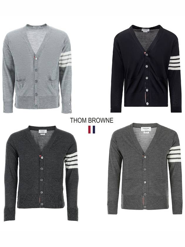 Men's Sustainable Classic Diagonal Wool Cardigan Medium Grey - THOM BROWNE - BALAAN 2