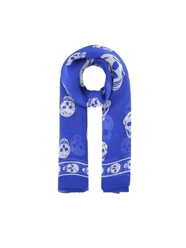 Skull Print Silk Scarf Blue - ALEXANDER MCQUEEN - BALAAN 6