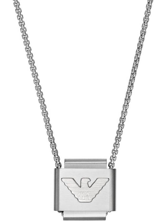 Men's Square Eagle Logo Necklace Silver - EMPORIO ARMANI - BALAAN.