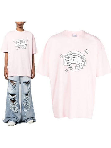 Unicorn and Rainbow Short Sleeve TShirt UE63TR101P BABY PINK - VETEMENTS - BALAAN 1