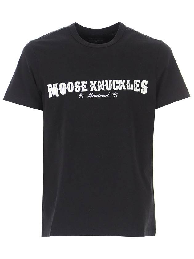 Men's Logo Lettering Short Sleeve T-Shirt Black - MOOSE KNUCKLES - BALAAN 1