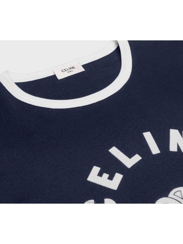 Flocking Logo Cotton Short Sleeve T-Shirt Navy - CELINE - BALAAN 4