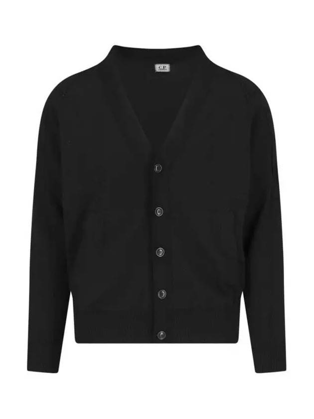 V-neck Cotton Cardigan Black - CP COMPANY - BALAAN 3